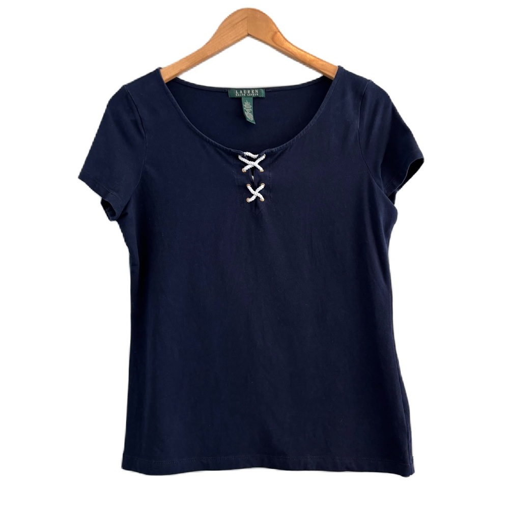 Lauren Ralph Lauren Nautical Navy Cotton T-Shirt Size Large